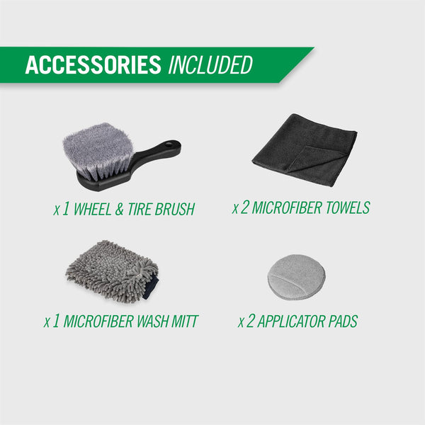 The accessories included in this kit are shown against a white background. 